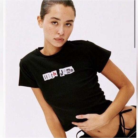 With Jean Cropped Baby Tshirt Black Logo Sz XXS - Picture 1 of 6